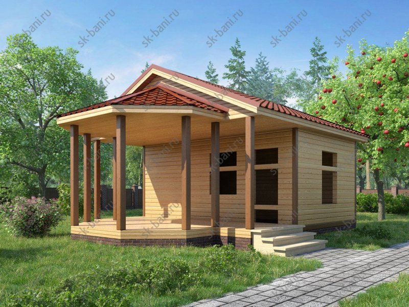 Баня 6х6 с беседкой 8х5