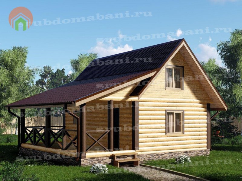 Баня с верандой и мансардой 4*4.5