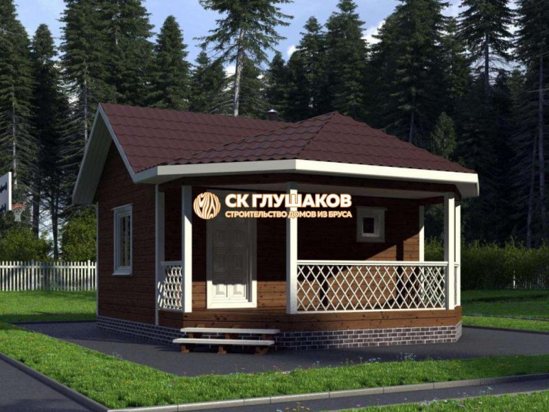 Угловая баня с верандой