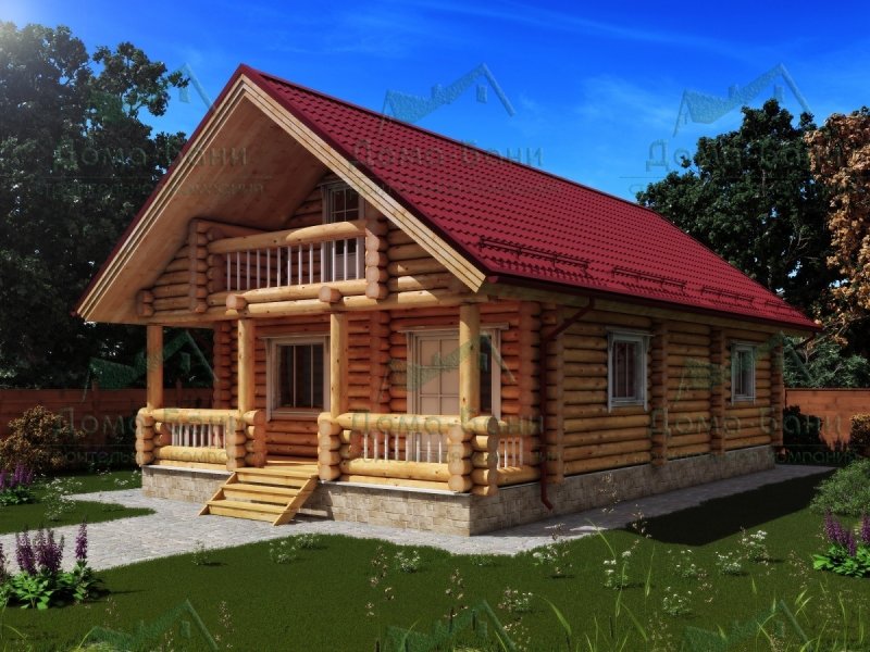 Проект бани из оцилиндрованного бревна с мансардой