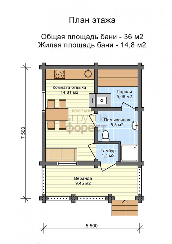 Проекты бань с кухней и санузлом