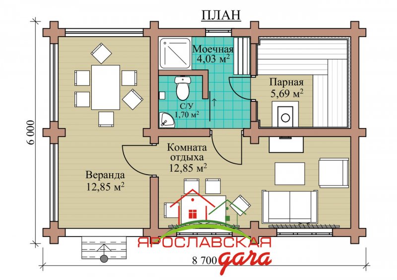 Проект бани с комнатой отдыха