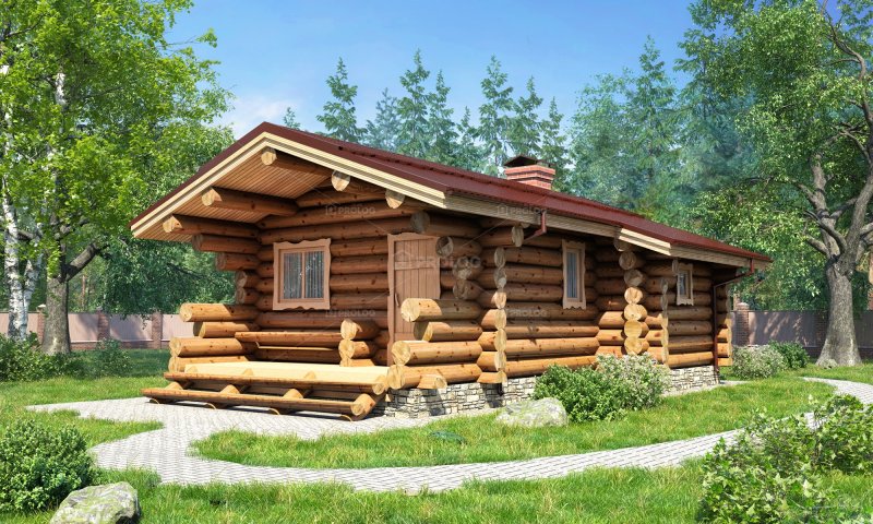 Красивая баня из оцилиндрованного бревна
