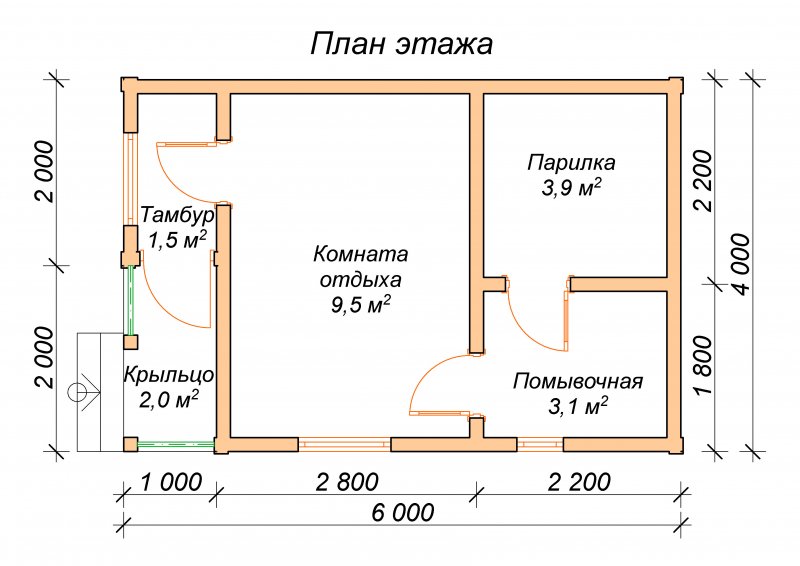 Баня 6х4.5 планировка