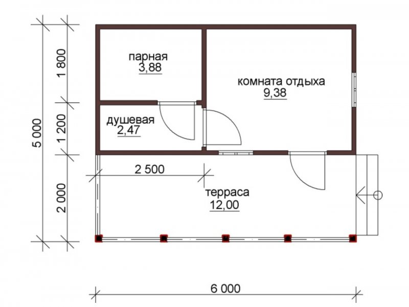 Баня 3x6 планировка