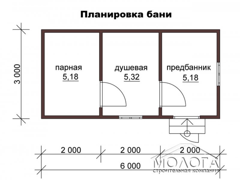 Чертеж каркасной бани 6х3