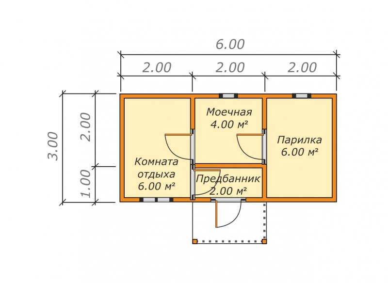 Баня 6 на 3 планировка
