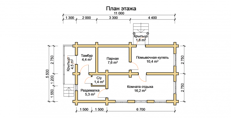 Планировка бани 5х11