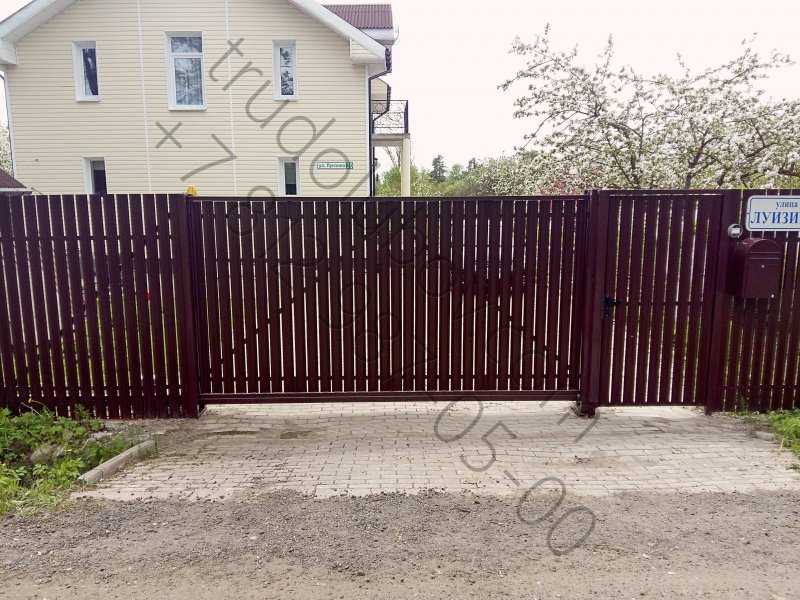 Откатные ворота евроштакетник ral8019