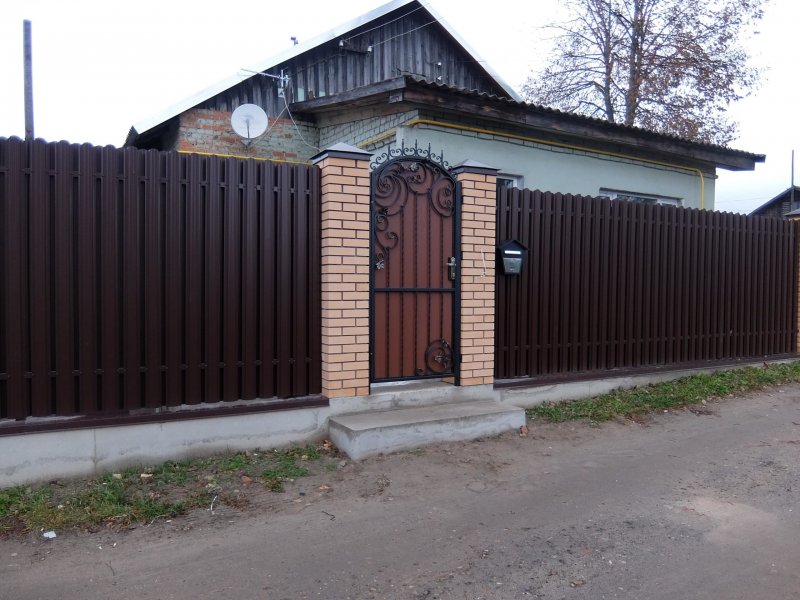 Ворота из евроштакетника с элементами ковки