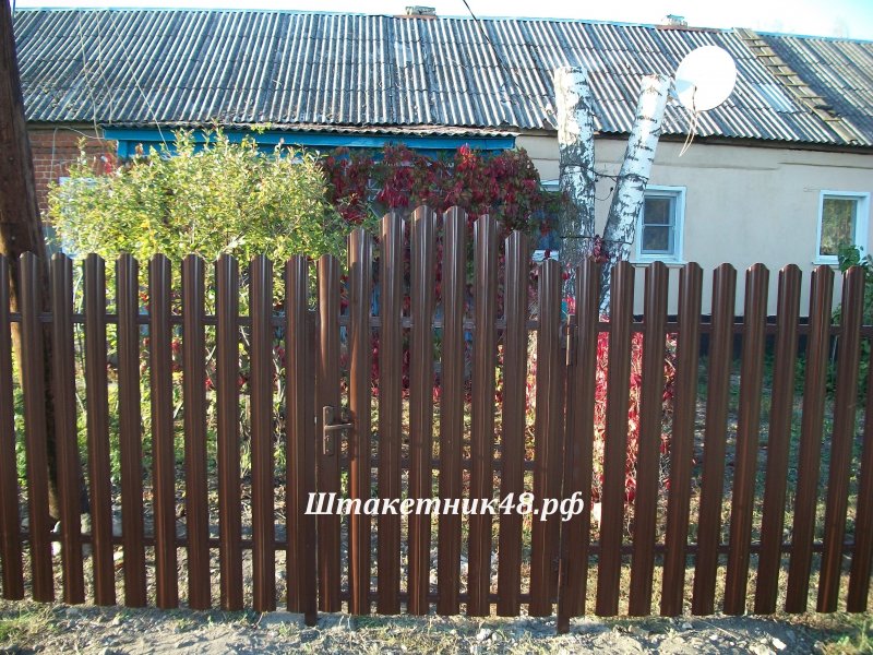 Забор перед домом из штакетника