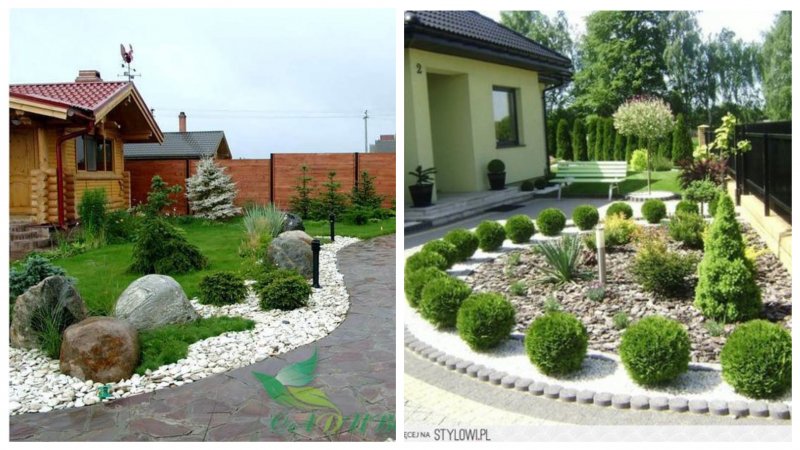 Палисадник перед домом с камнями