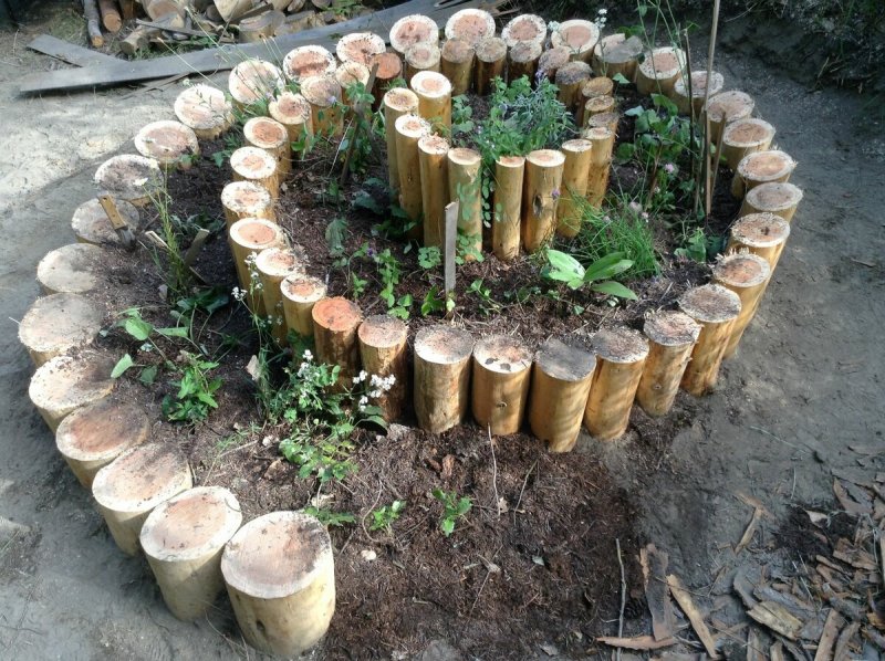 Клумба из пеньков
