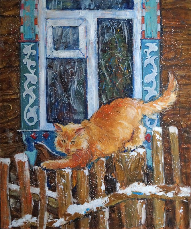 Деревенский кот живопись