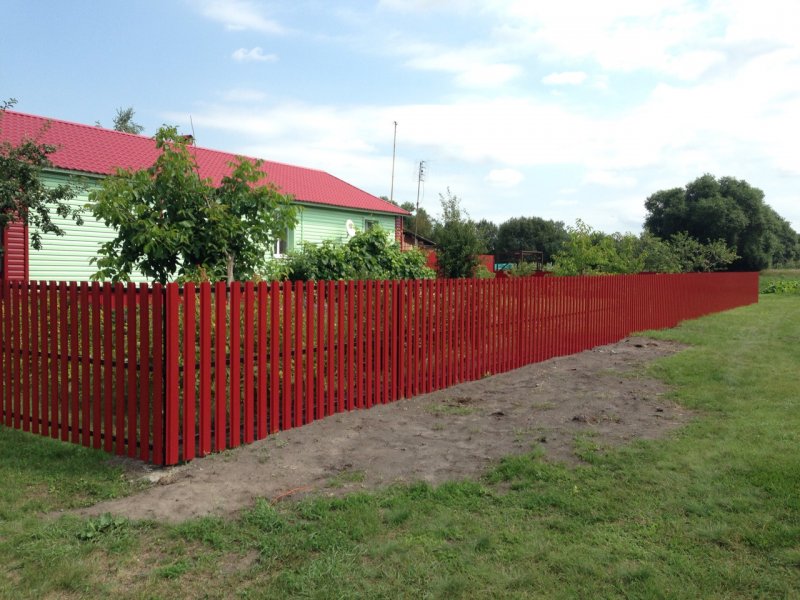 Забор красный евроштакетник