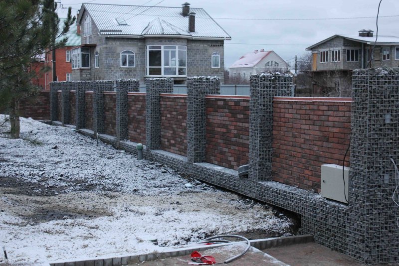 Круглые столбы из габионов