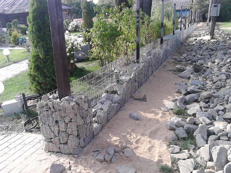 Цоколь забора из габионов