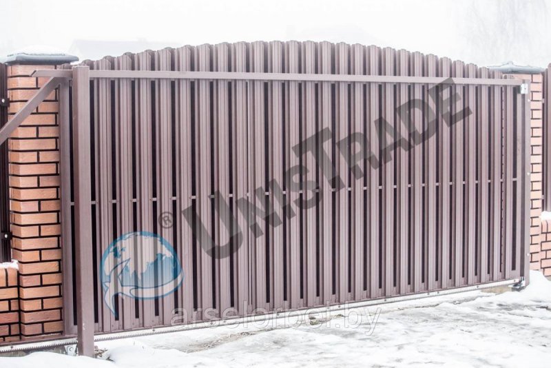 Откатные ворота евроштакетник ral8019