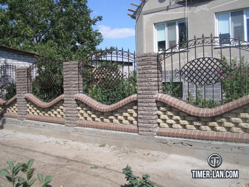 Палисадник из кирпича и ковки