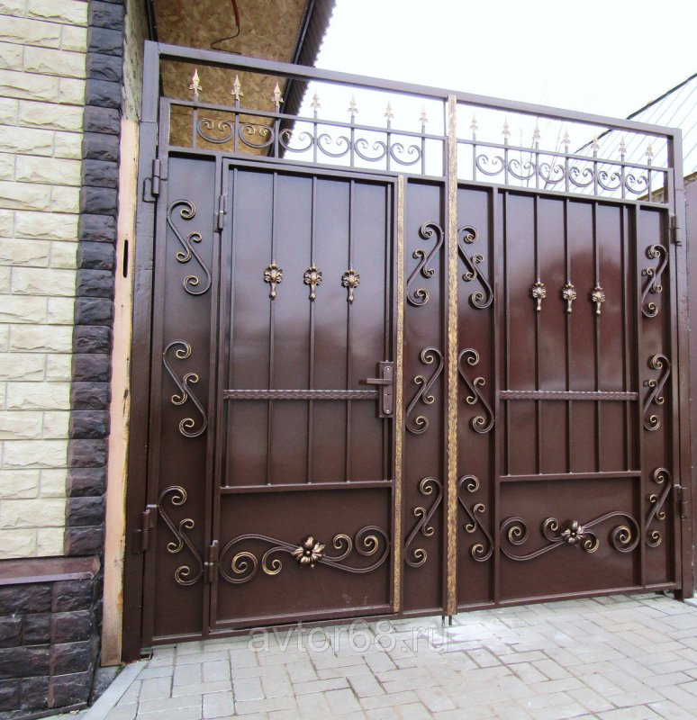 Кованые ворота с калиткой