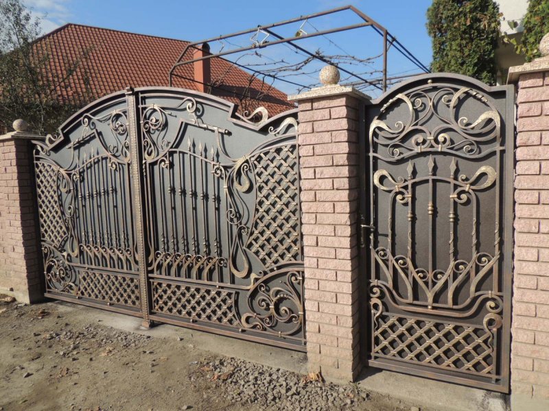 Кованые ворота с калиткой