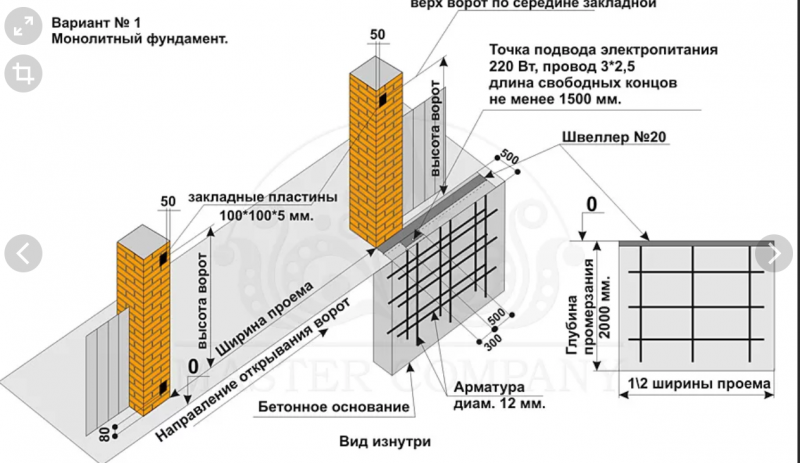 Схема установки столбов для откатных ворот