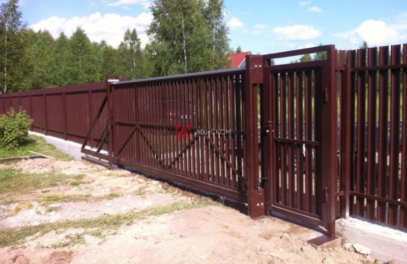 Ворота откатные на винтовых сваях 76