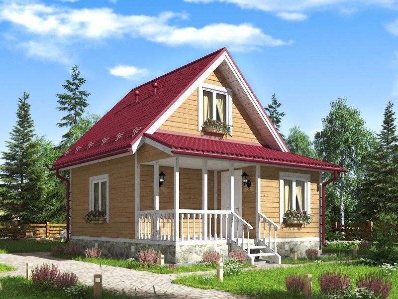 Дача с мансардой и верандой