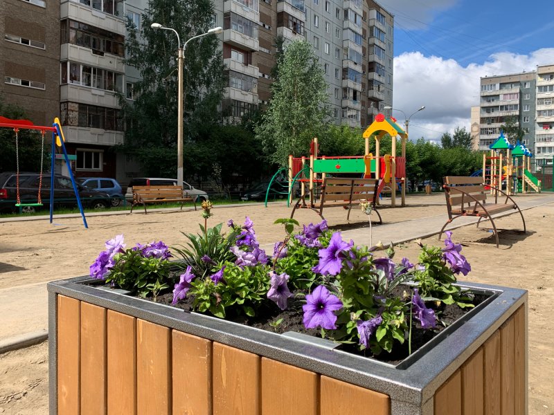 Клумбы во дворах многоэтажек