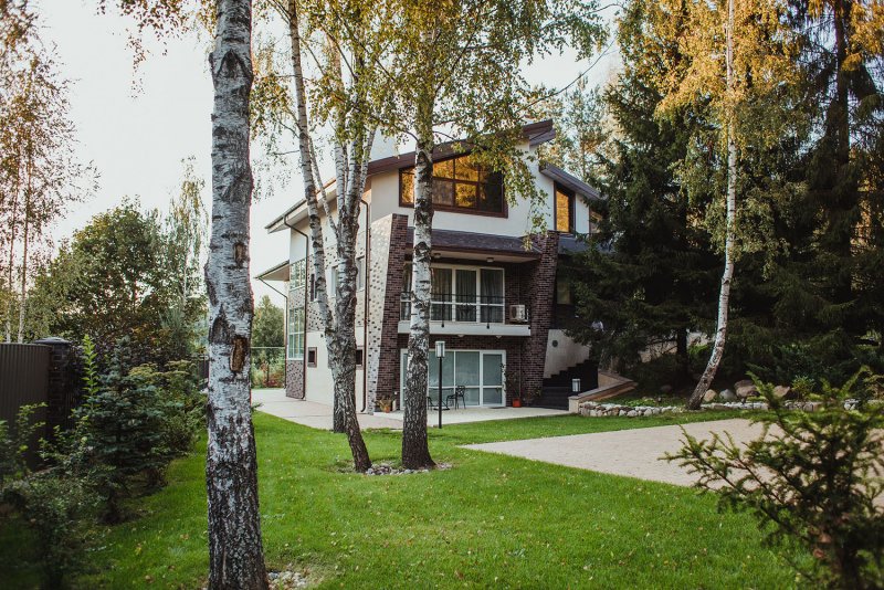 Дом на участке с березами