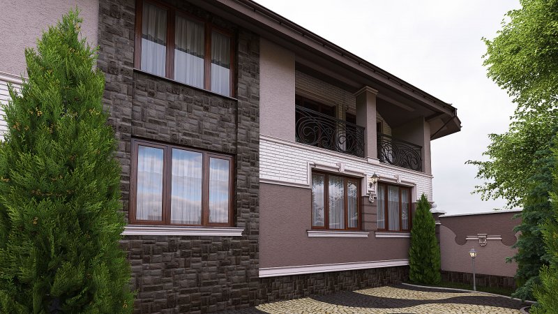 Комбинированные фасады домов из штукатурки и дерева