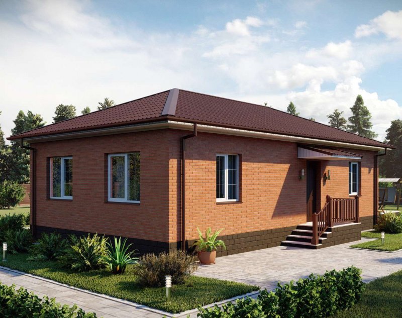 Загородный дом кирпичный одноэтажный