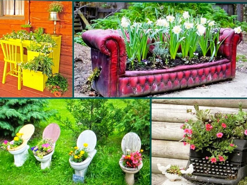Клумбы из старых вещей