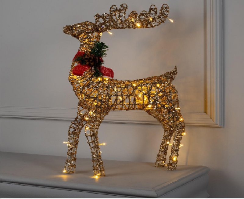 Фигура "олень кучерявые рога золотой" 60 см, 40 led, 220v, т/белый