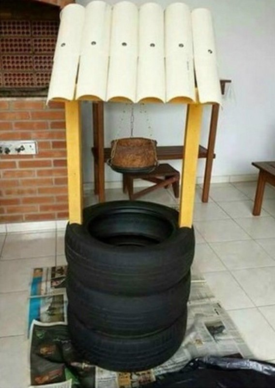 Декоративный колодец из шин