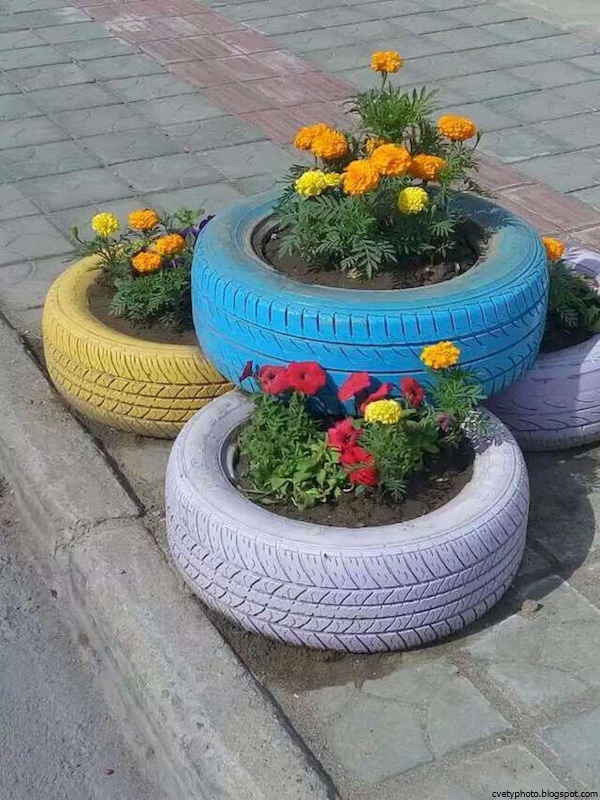 Цветочные клумбы из шин