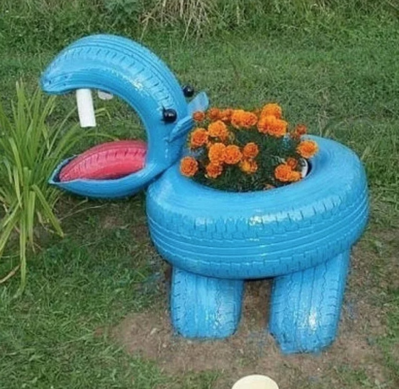 Цветочные клумбы из покрышек