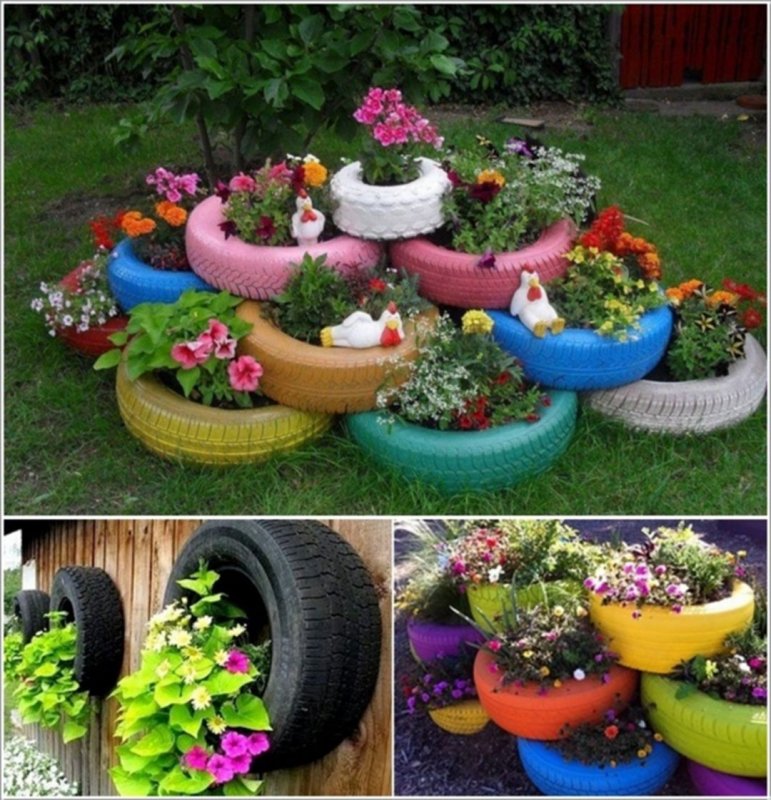 Многоярусная клумба из шин