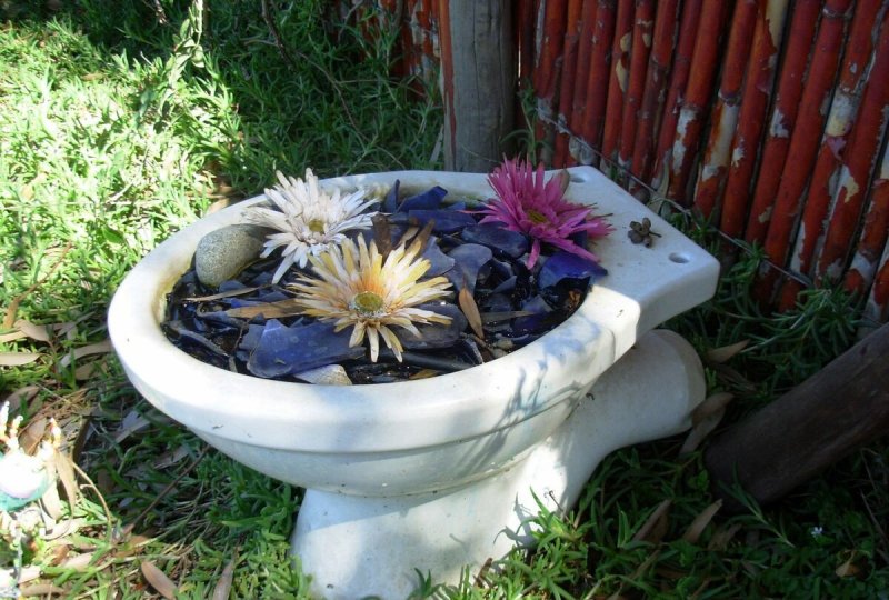 Клумба из старого унитаза