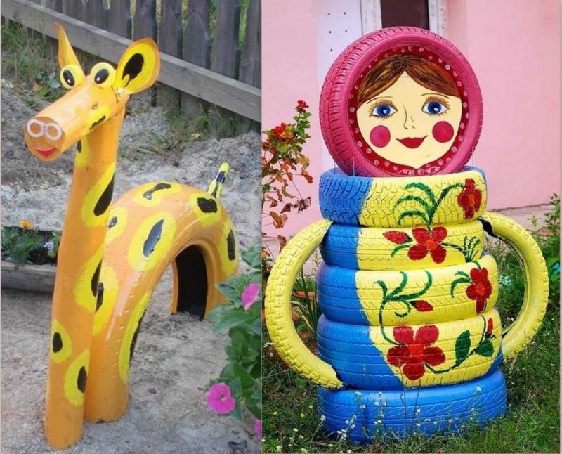 Фигуры из шин для сада