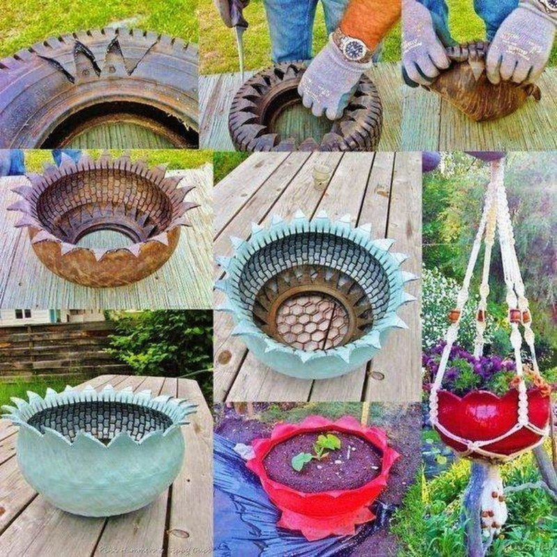 Клумбы из старых шин
