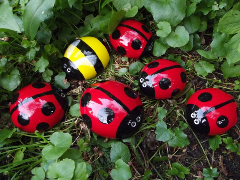 Божьи коровки из камней