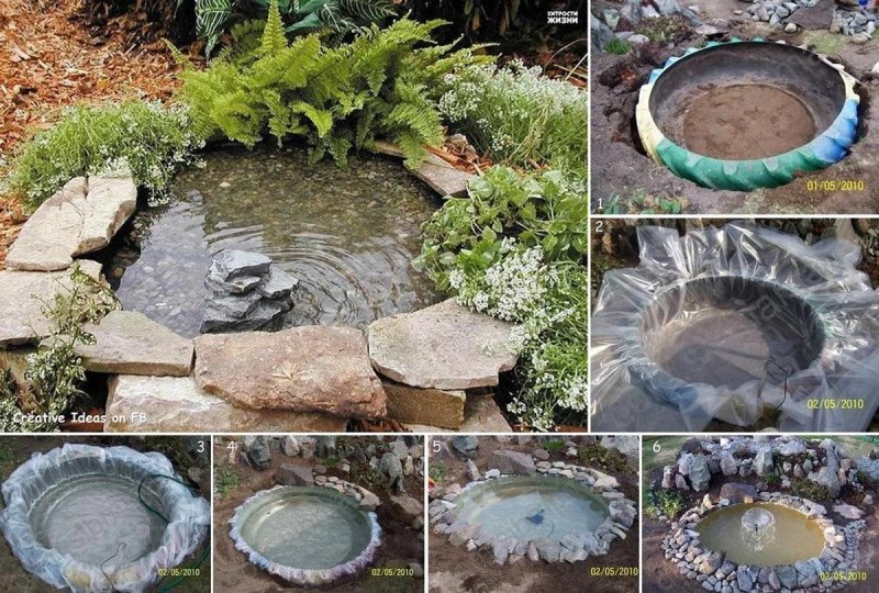 Прудик из старой раковины на даче