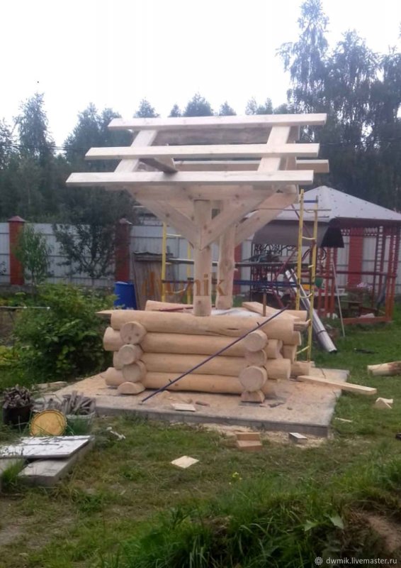 Домик для колодца из бревна