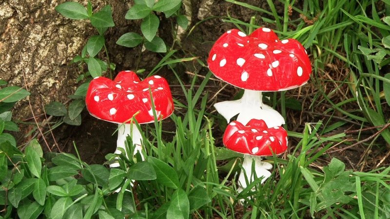 Мухоморы из пластиковых бутылок для сада
