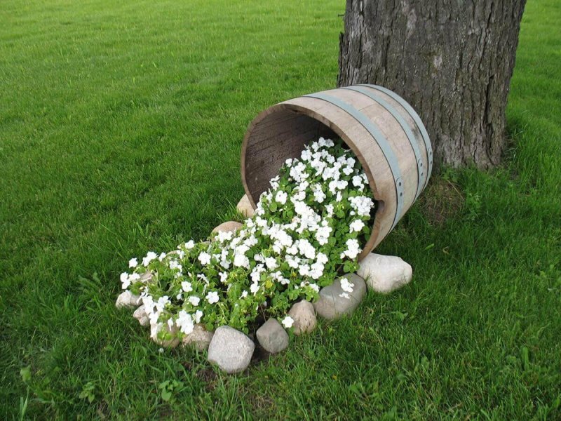 Клумба с кувшином и цветами