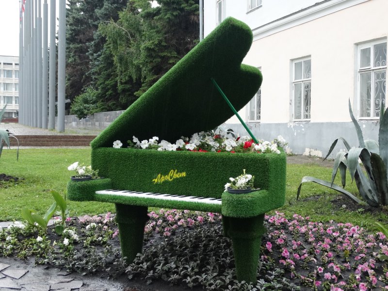 Клумба в виде музыкальных инструментов