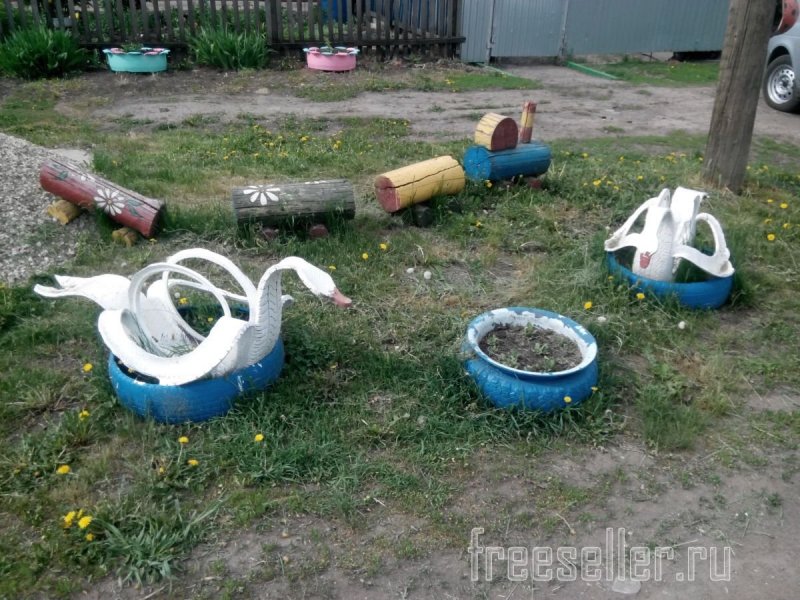 Озеро из шин для лебедей из шин