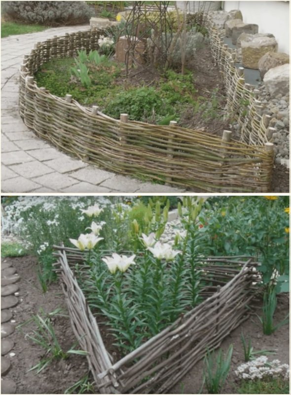 Ограждение для клумбы из веток