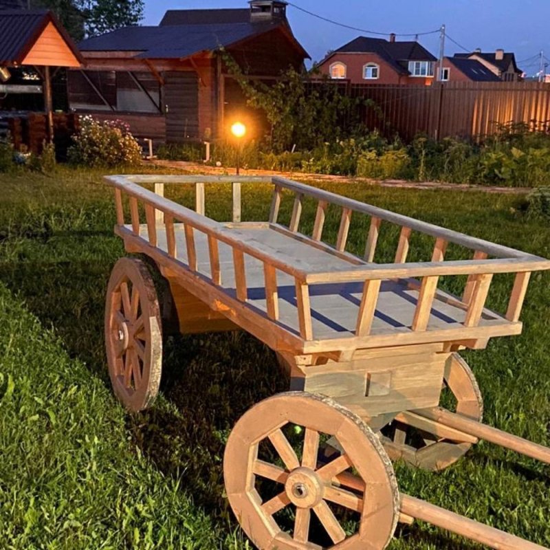 Телега для сада деревянная средняя ka0639, 295х86х98 см